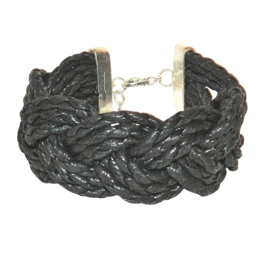 Black Woven Cotton 25mm w Silver Lobster Clasp Bracelet 7.5" w Extender BR495